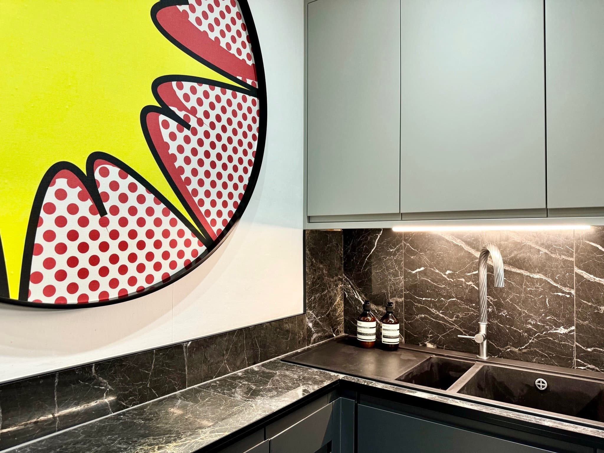 Kitchen detail with artwork