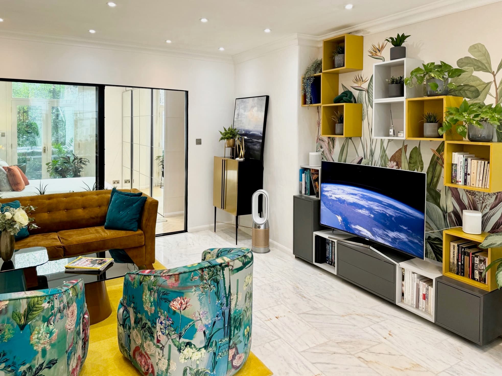 Living room with art and natural light