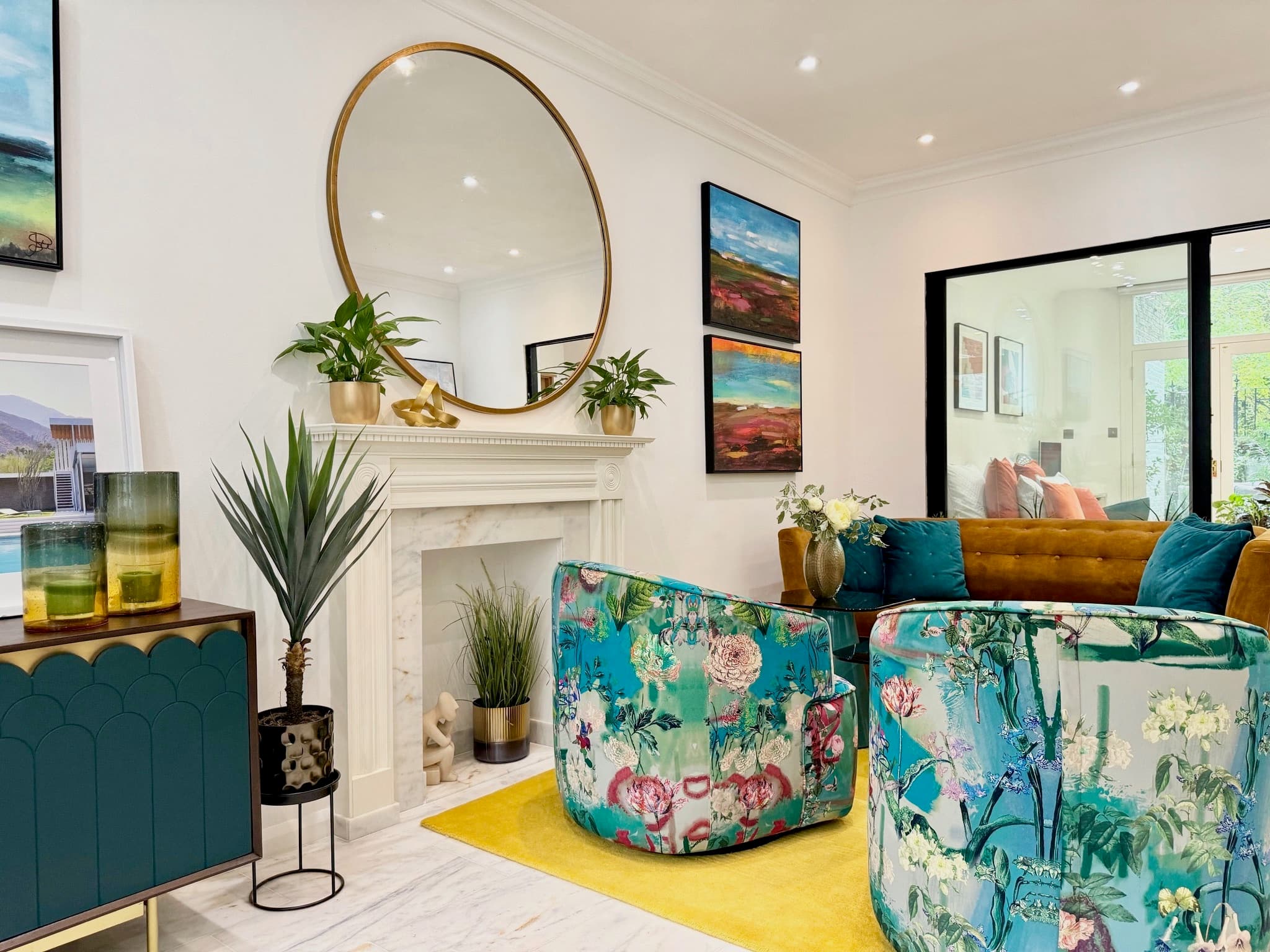 Open-plan living area from the dining end